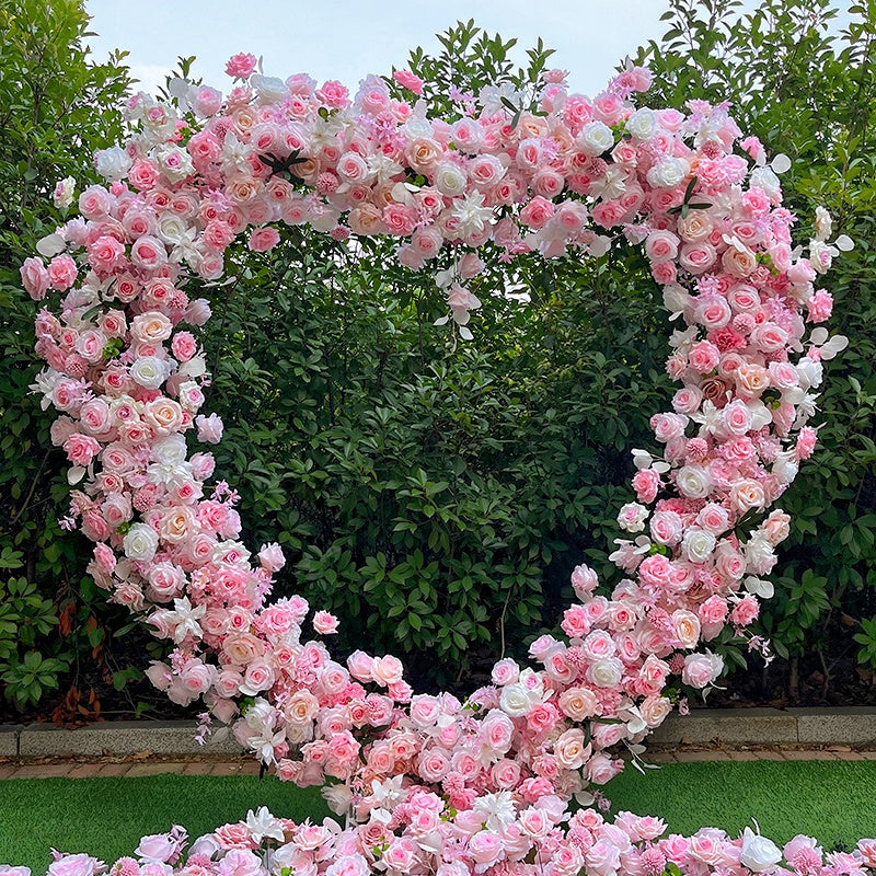 Romantic Pink Rose Heart Floral Arch for Wedding Bridal Shower Decor ABAW-017
