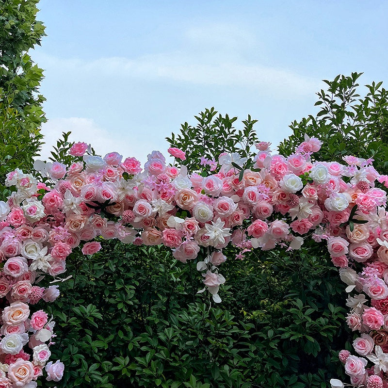 Romantic Pink Rose Heart Floral Arch for Wedding Bridal Shower Decor ABAW-017