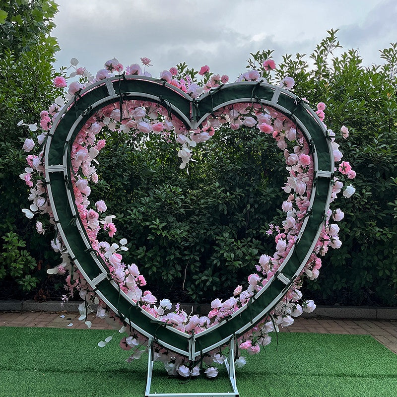 Romantic Pink Rose Heart Floral Arch for Wedding Bridal Shower Decor ABAW-017
