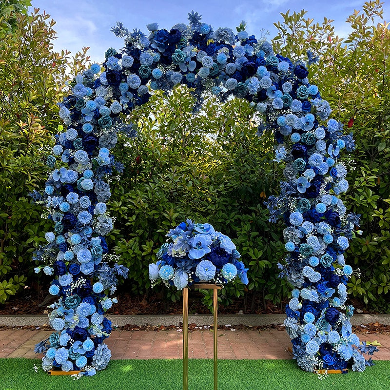 Royal Blue Floral Arch Backdrop For Wedding Party Entrance Decor ABAW-030