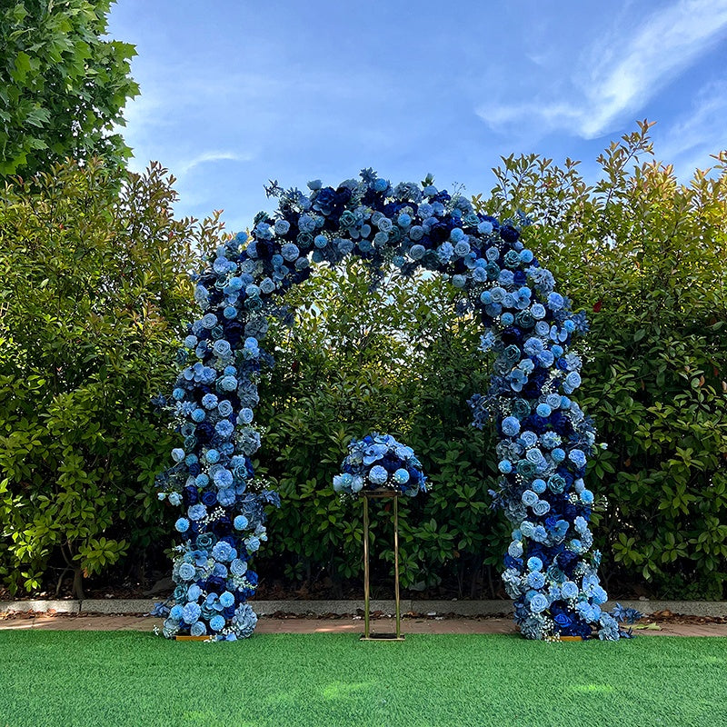 Royal Blue Floral Arch Backdrop For Wedding Party Entrance Decor ABAW-030