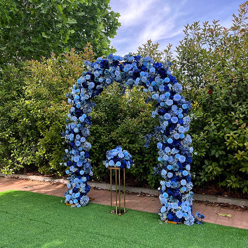 Royal Blue Floral Arch Backdrop For Wedding Party Entrance Decor ABAW-030