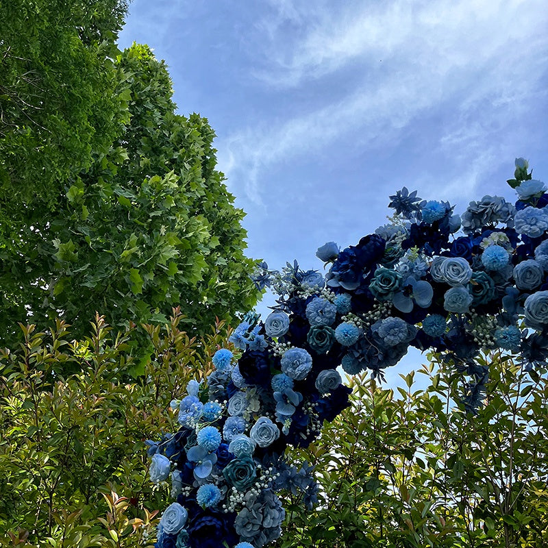Royal Blue Floral Arch Backdrop For Wedding Party Entrance Decor ABAW-030
