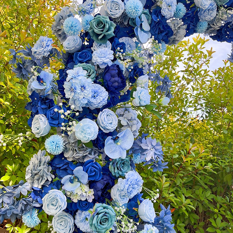 Flower Arch Heart Shaped Blue Rose Fabric Backdrop Outdoor Wedding Events ABAW-031