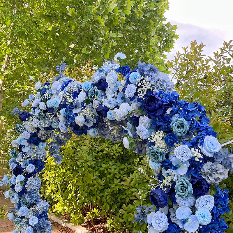 Flower Arch Heart Shaped Blue Rose Fabric Backdrop Outdoor Wedding Events ABAW-031