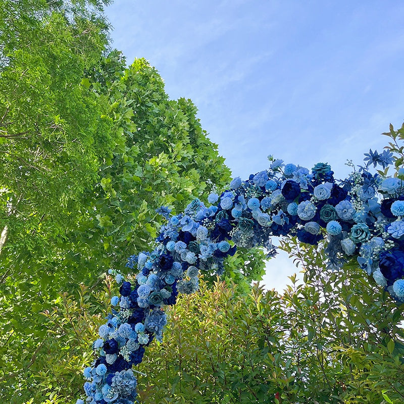 Romantic Blue Round Arch Flower Wall for Wedding Ceremony Event Decor ABAW-032