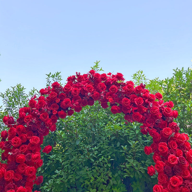 Luxury Red Rose Wedding Arch Floral Wall for Outdoor Events Decor ABAW-038