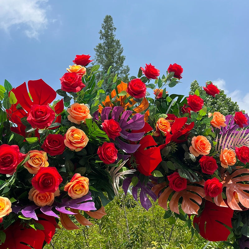 Red Floral Arch Flower Wall Backdrop for Wedding Celebration Decor ABAW-040