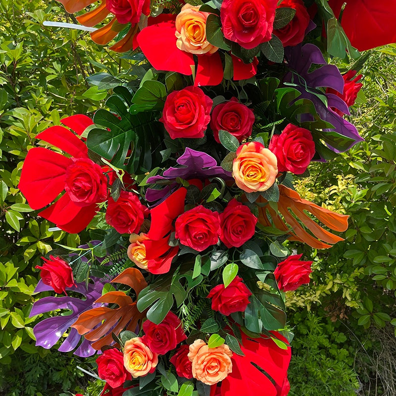 Red Floral Arch Flower Wall Backdrop for Wedding Celebration Decor ABAW-040