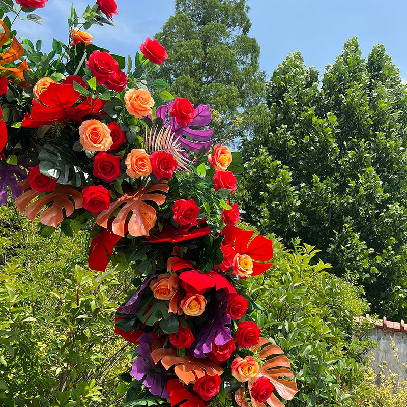Red Floral Arch Flower Wall Backdrop for Wedding Celebration Decor ABAW-040