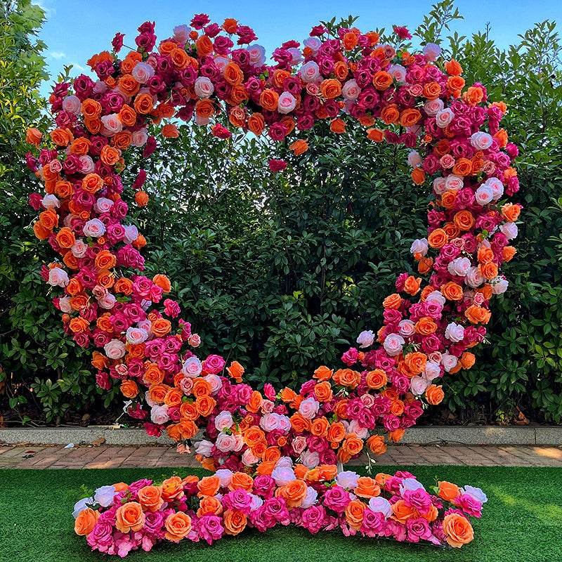 8ft Pink and Orange Heart Flower Arch for Wedding Bridal Shower ABAW-041