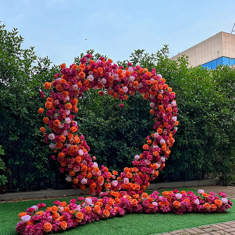 8ft Pink and Orange Heart Flower Arch for Wedding Bridal Shower ABAW-041