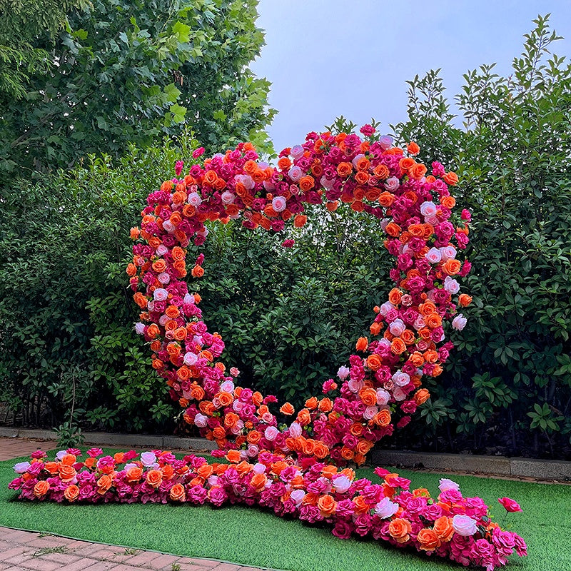 8ft Pink and Orange Heart Flower Arch for Wedding Bridal Shower ABAW-041