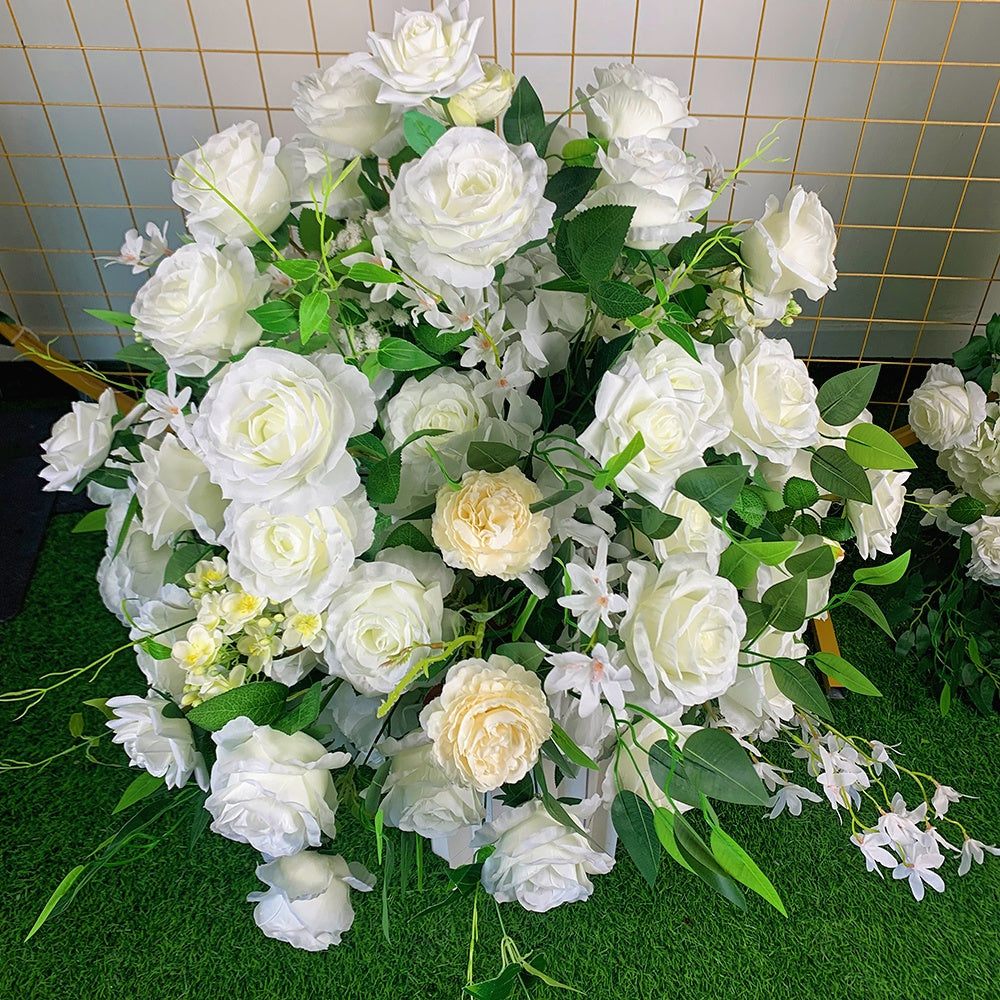 White Rose with Green Leaves Flower Centerpiece Wedding Table Decor ABFC-022