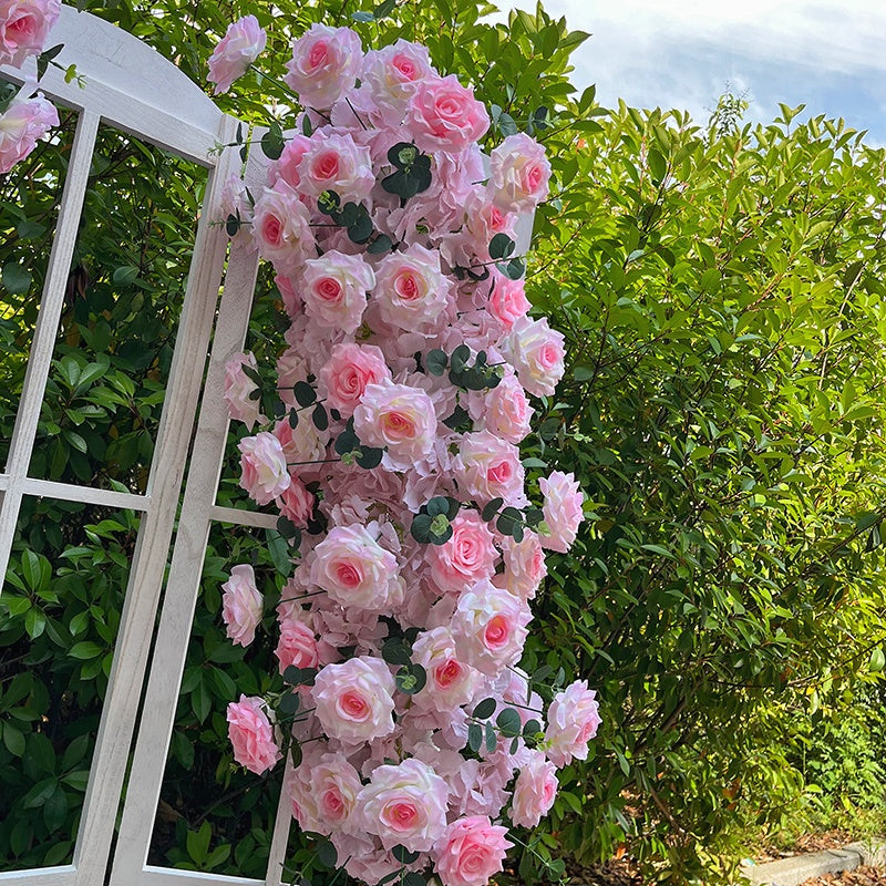 Pink Artificial Rose Flower Runner Row Wedding Table Event Decor ABFR-053