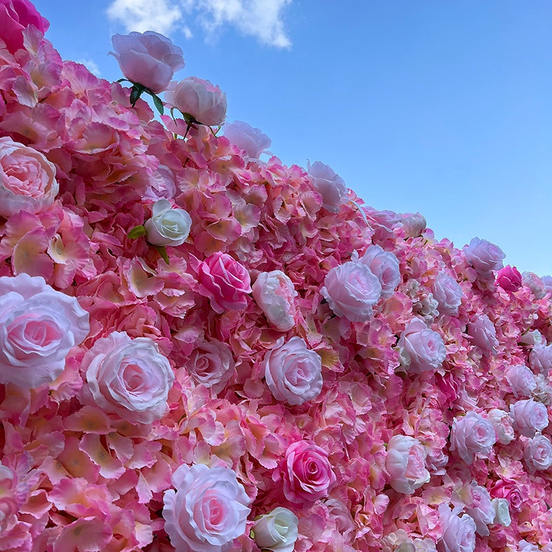 Pink Rose and Hydrangea Fabric 5D Flower Wall Wedding Backdrop Decor ABFW-005