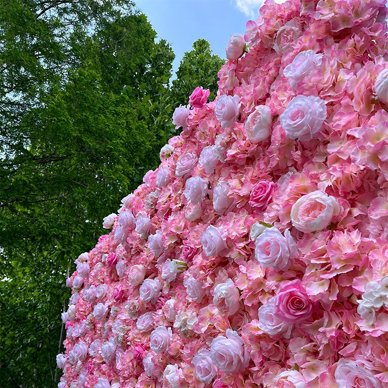 Pink Rose and Hydrangea Fabric 5D Flower Wall Wedding Backdrop Decor ABFW-005