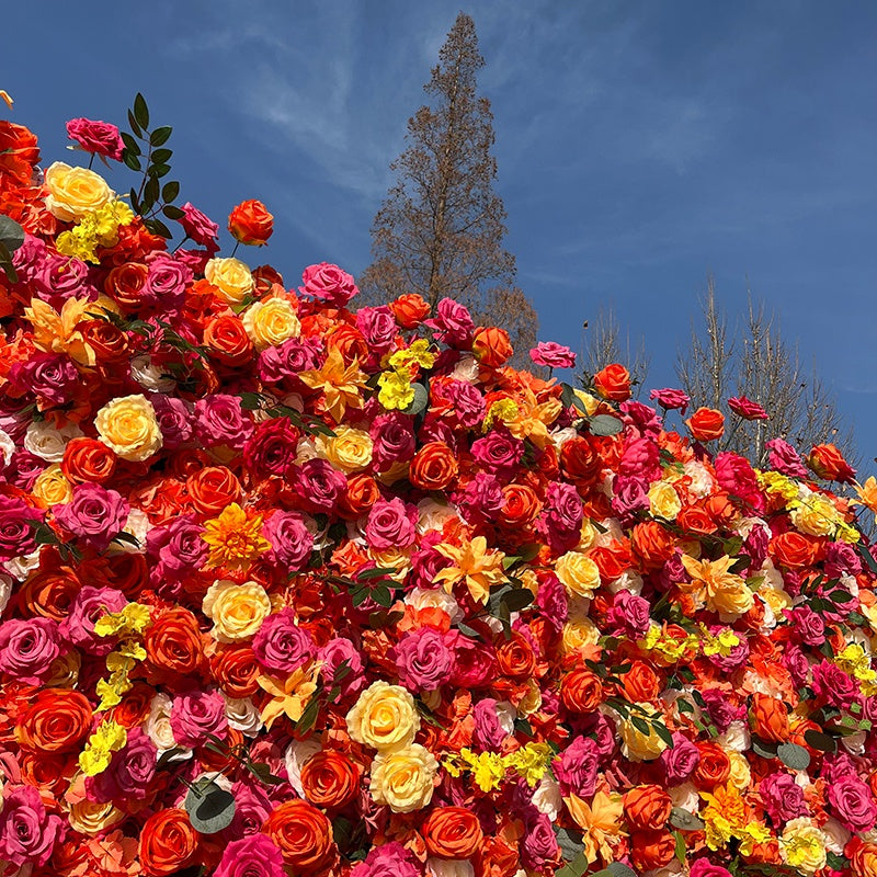 Orange Rose Yellow Fabric 5D Flower Wall Wedding Backdrop Decor ABFW-008