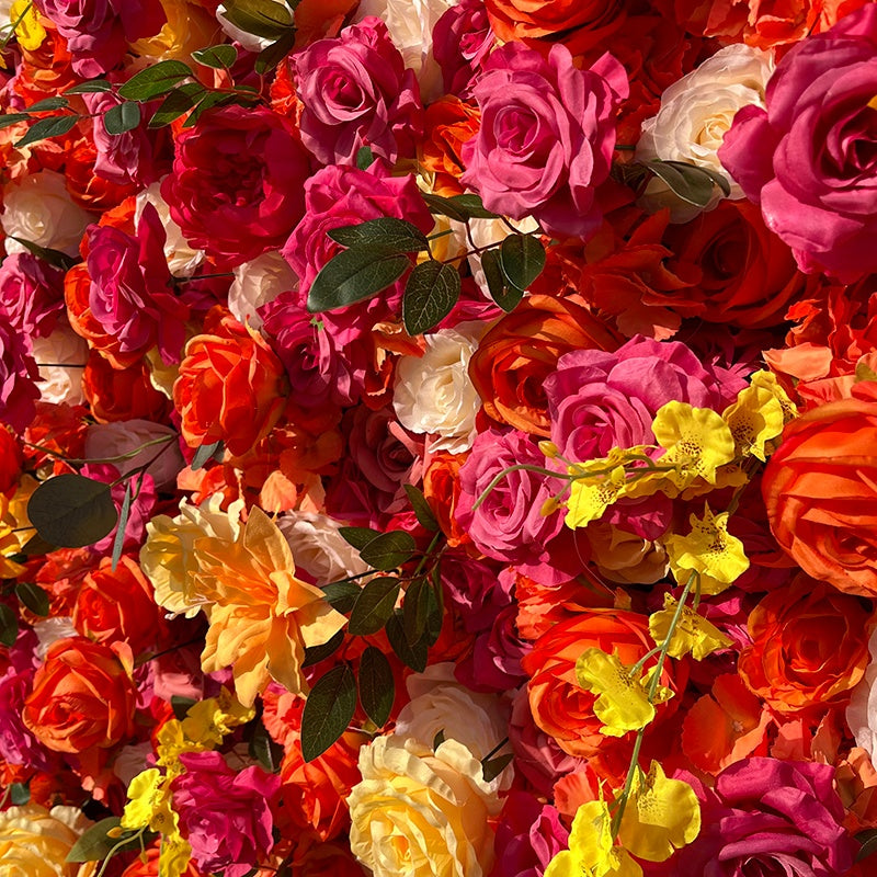 Orange Rose Yellow Fabric 5D Flower Wall Wedding Backdrop Decor ABFW-008