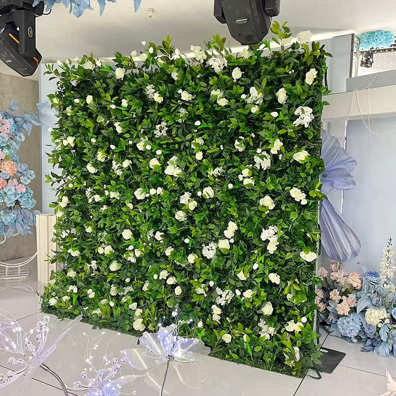White Rose Greenery Flower Wall Backdrop for Wedding & Event Decor ABFW-033