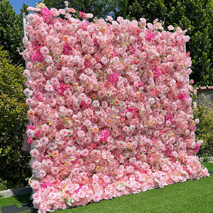 Blush Pink Orchid Baby's Breath Flower Wall For Bridal Shower Party Decor ABFW-044