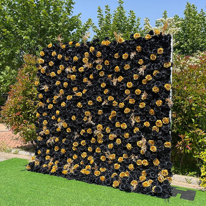Luxury Black Gold Rose Flower Wall Backdrop for Birthday & VIP Event Decor ABFW-069