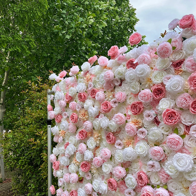 5D Pink White 8ft Flower Wall Backdrop for Bridal Shower Event Decor ABFW-091
