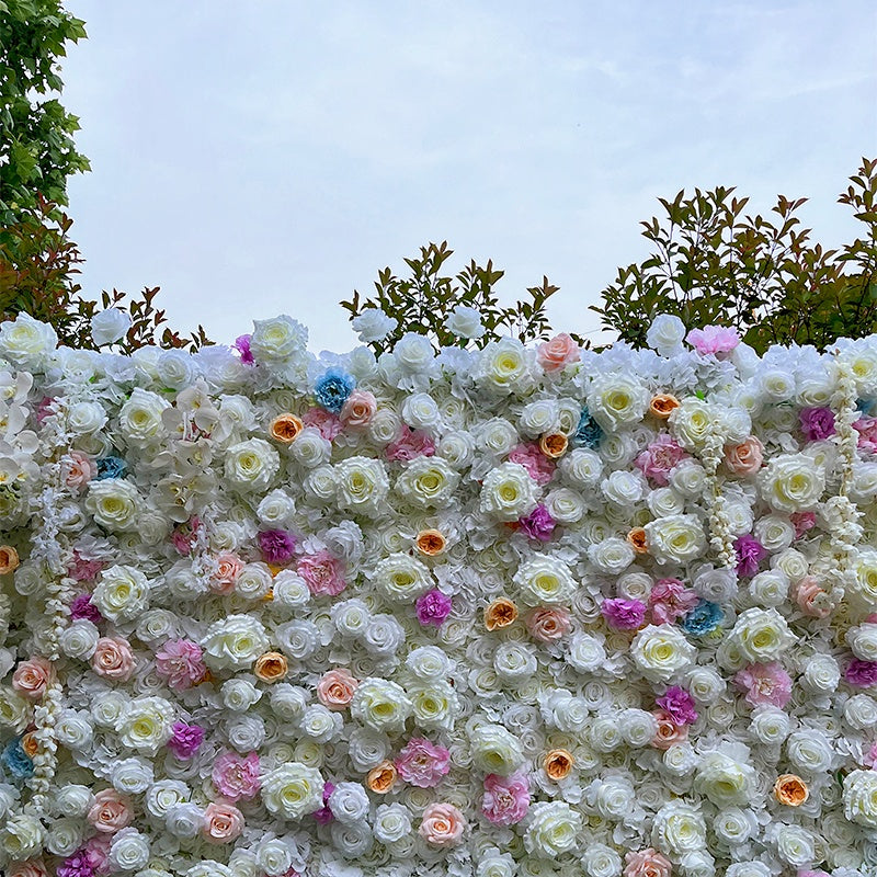 White Pastel Fabric Flower Wall Backdrop for Wedding Reception Decor ABFW-094