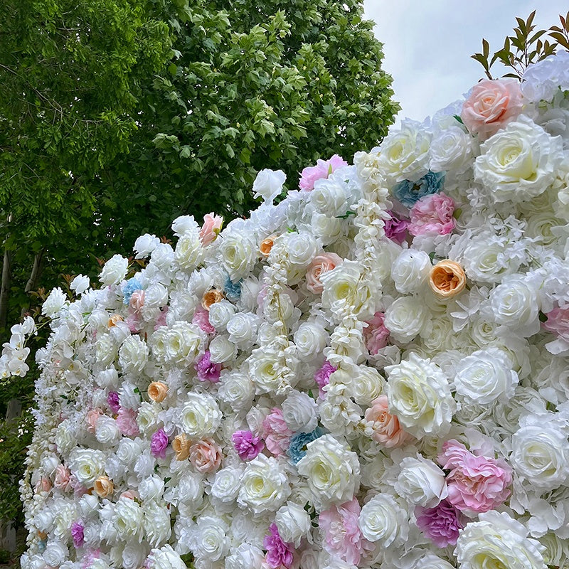 White Pastel Fabric Flower Wall Backdrop for Wedding Reception Decor ABFW-094