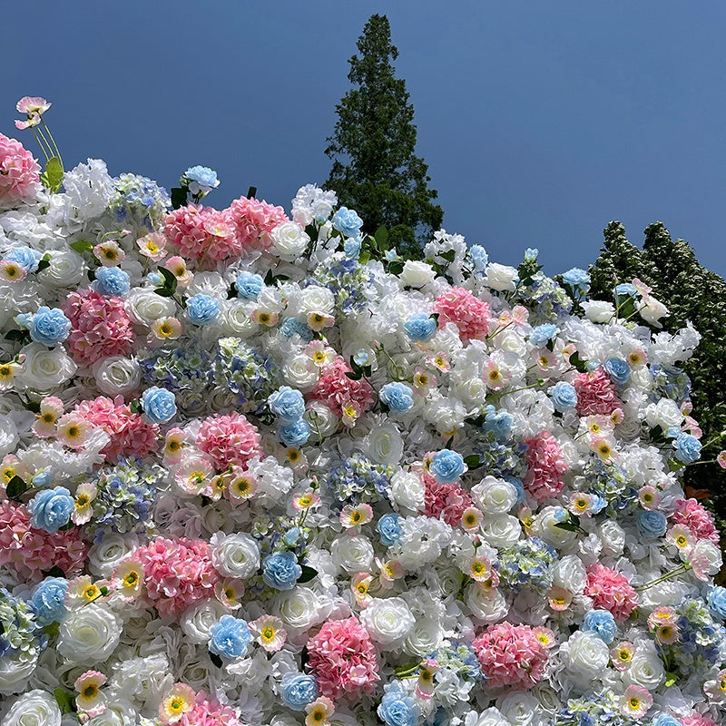 5D Fabric White Pink Mixed Flowers Rolling Up Curtain Flower Wall ABFW-095