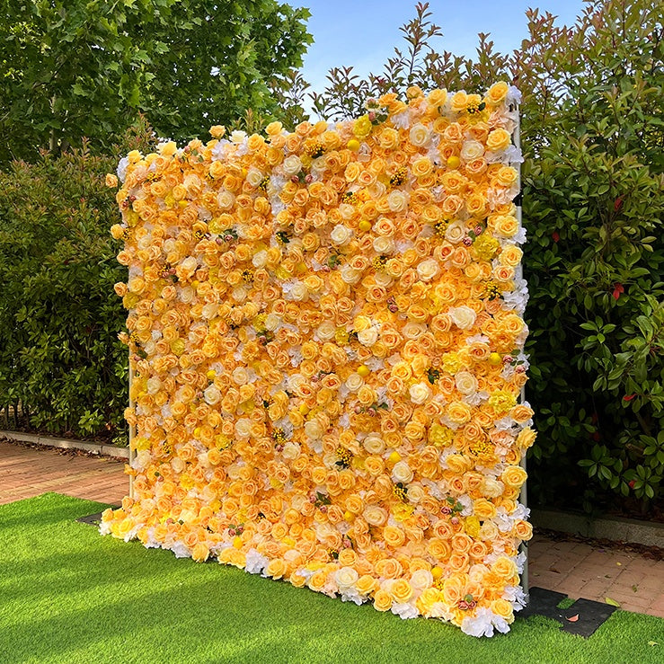 Golden Yellow Floral Wall Backdrop For Luxury Wedding Decor ABFW-098