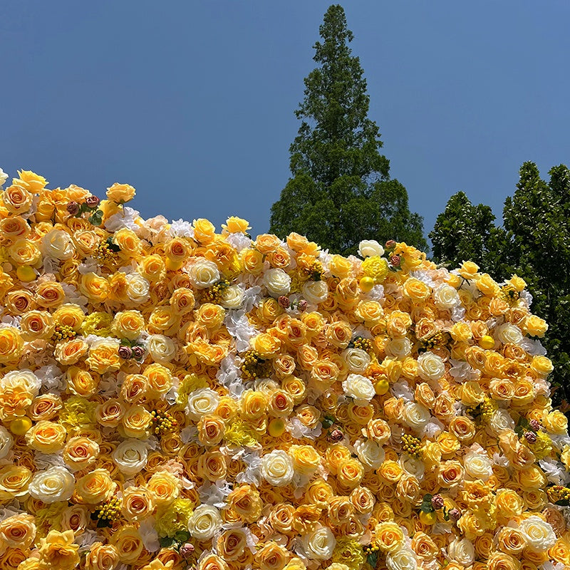 Golden Yellow Floral Wall Backdrop For Luxury Wedding Decor ABFW-098