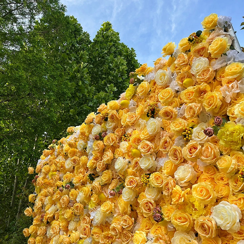 Golden Yellow Floral Wall Backdrop For Luxury Wedding Decor ABFW-098