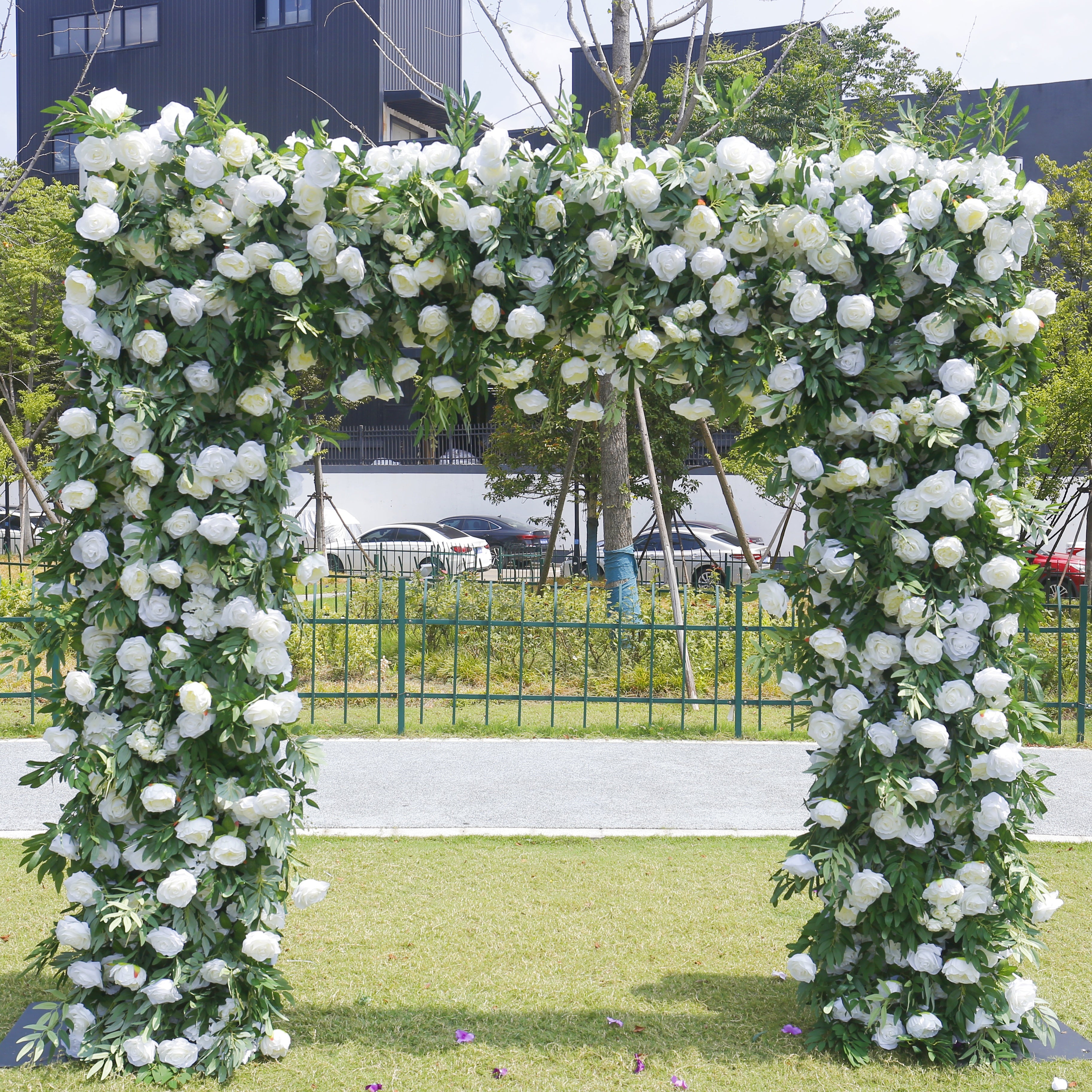 Green and White Rose Artificial Wedding Arch Flower Wall Events Decor ACAW-007