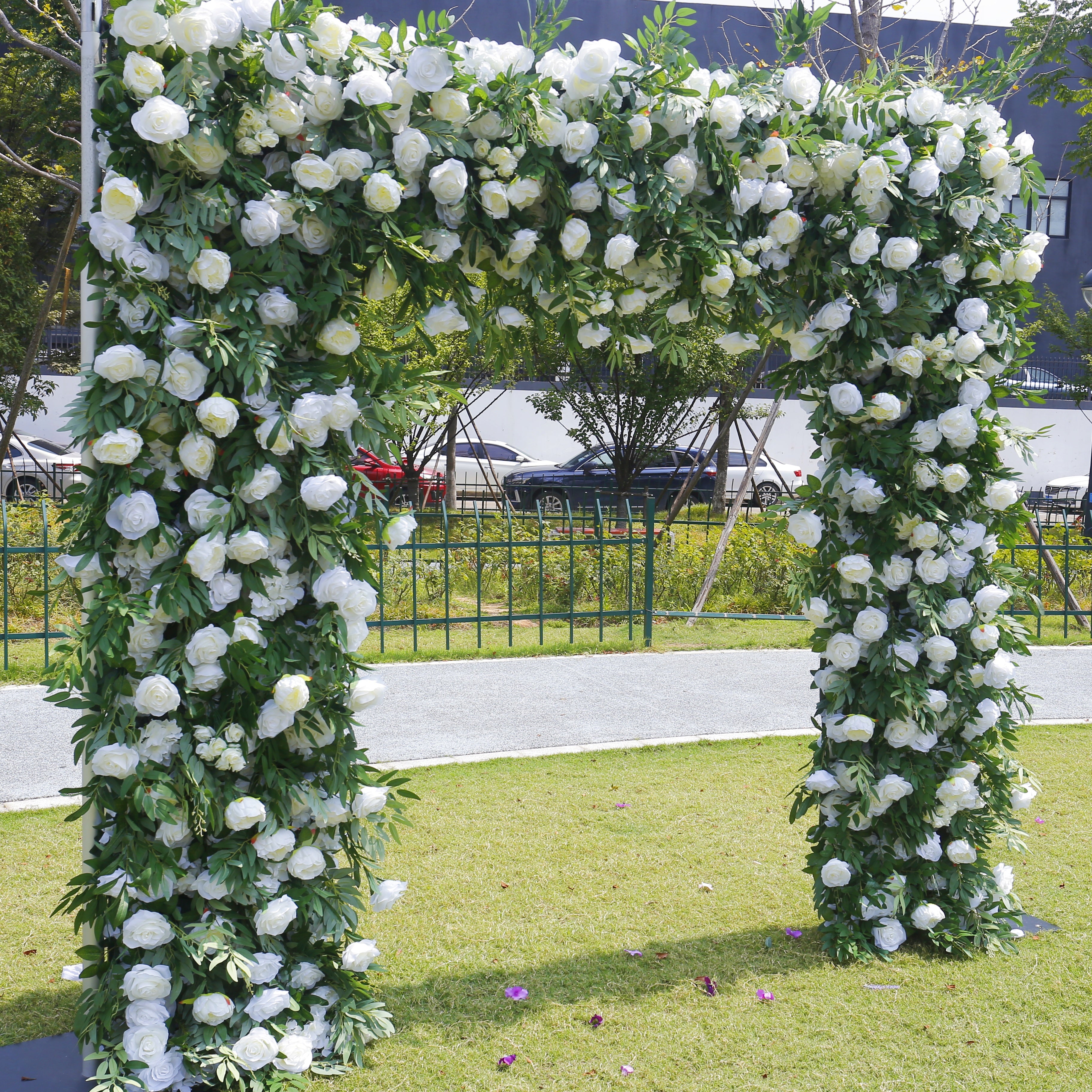 Green and White Rose Artificial Wedding Arch Flower Wall Events Decor ACAW-007