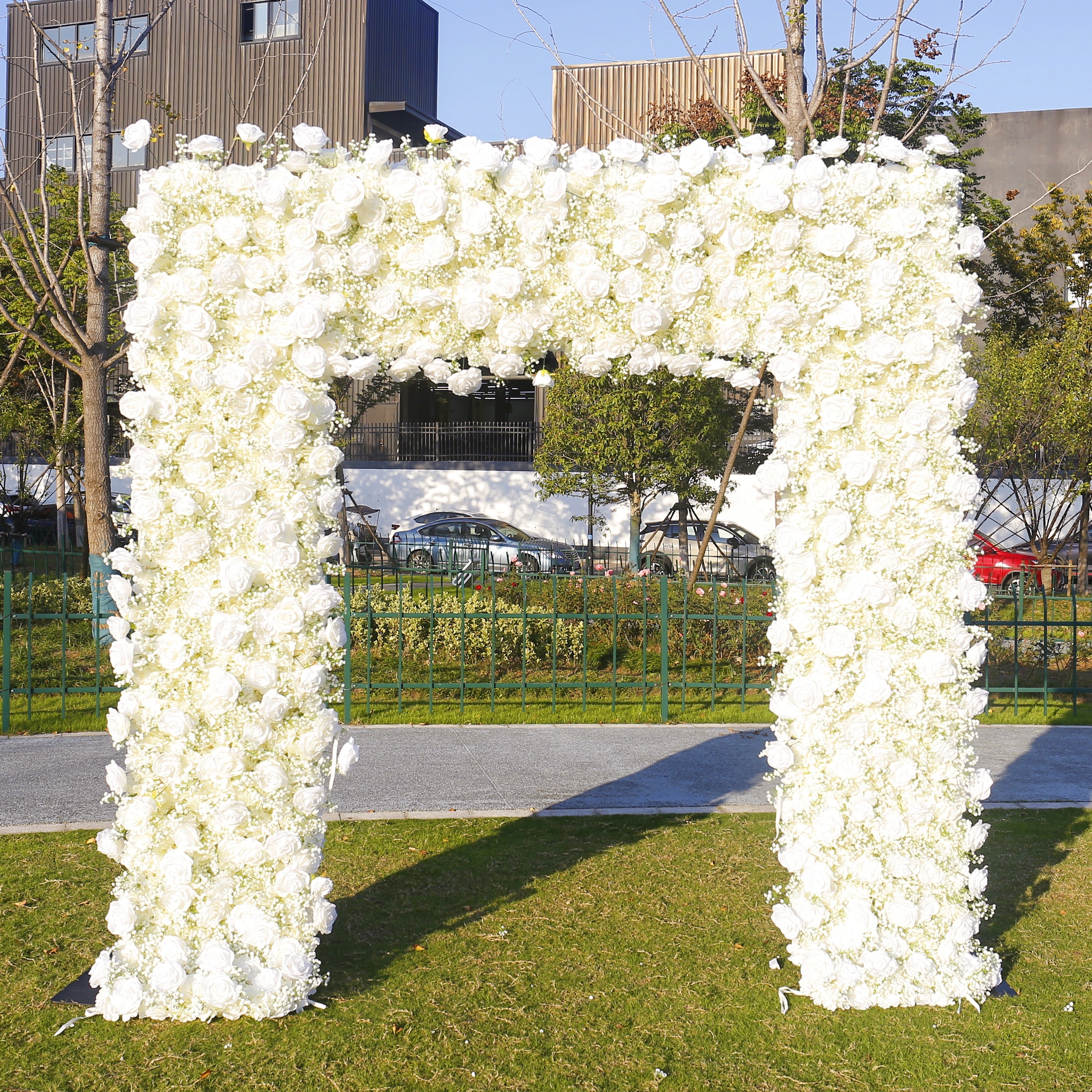 White Rose with Baby's Breath Wedding Arch Flower Wall Party Decor ACAW-011