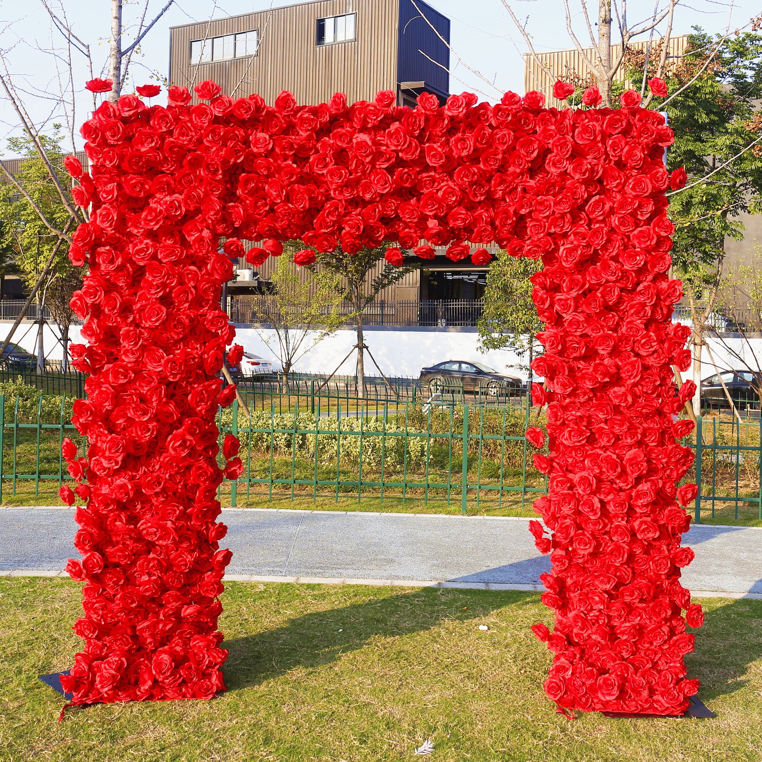 Red Fabric Rose Artificial Flower Wall Arch Wedding Party Decor ACAW-009
