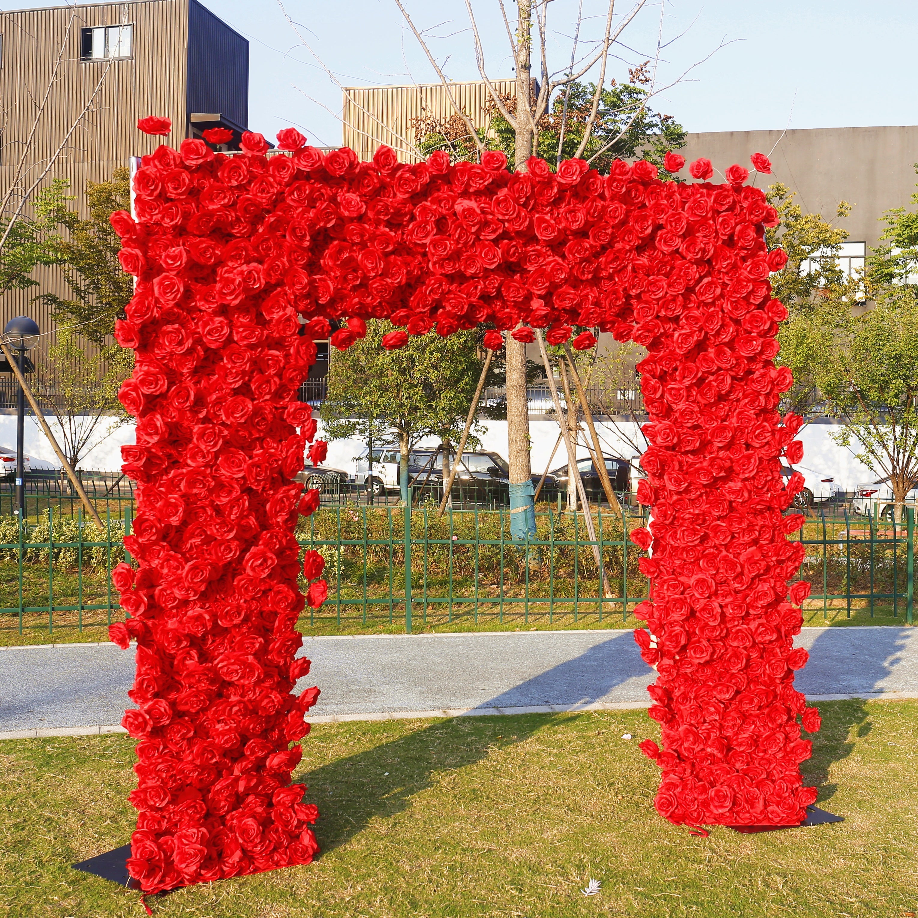 Red Fabric Rose Artificial Flower Wall Arch Wedding Party Decor ACAW-009