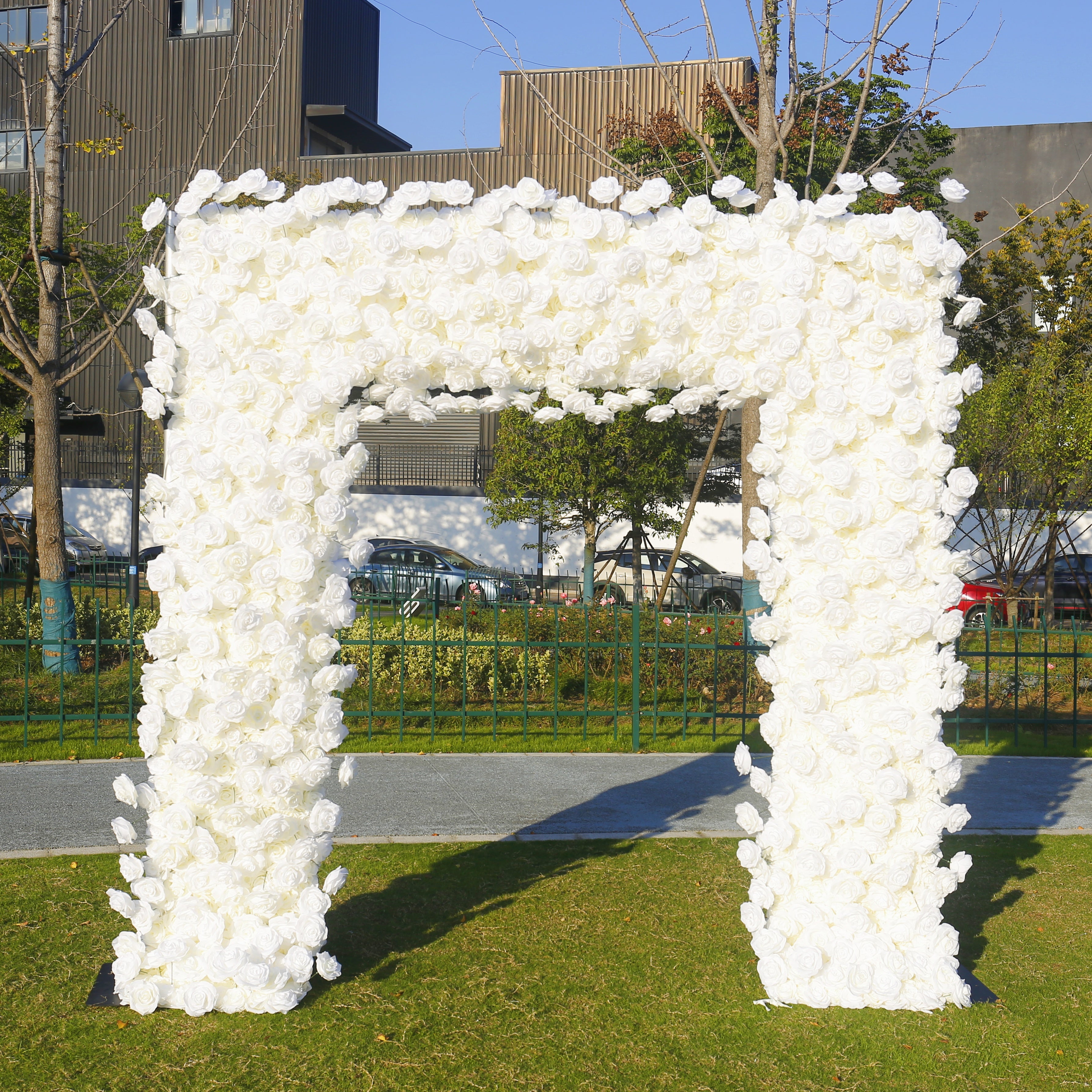White Fabric Roses Artificial Arch Flower Wall Wedding Decor ACAW-010