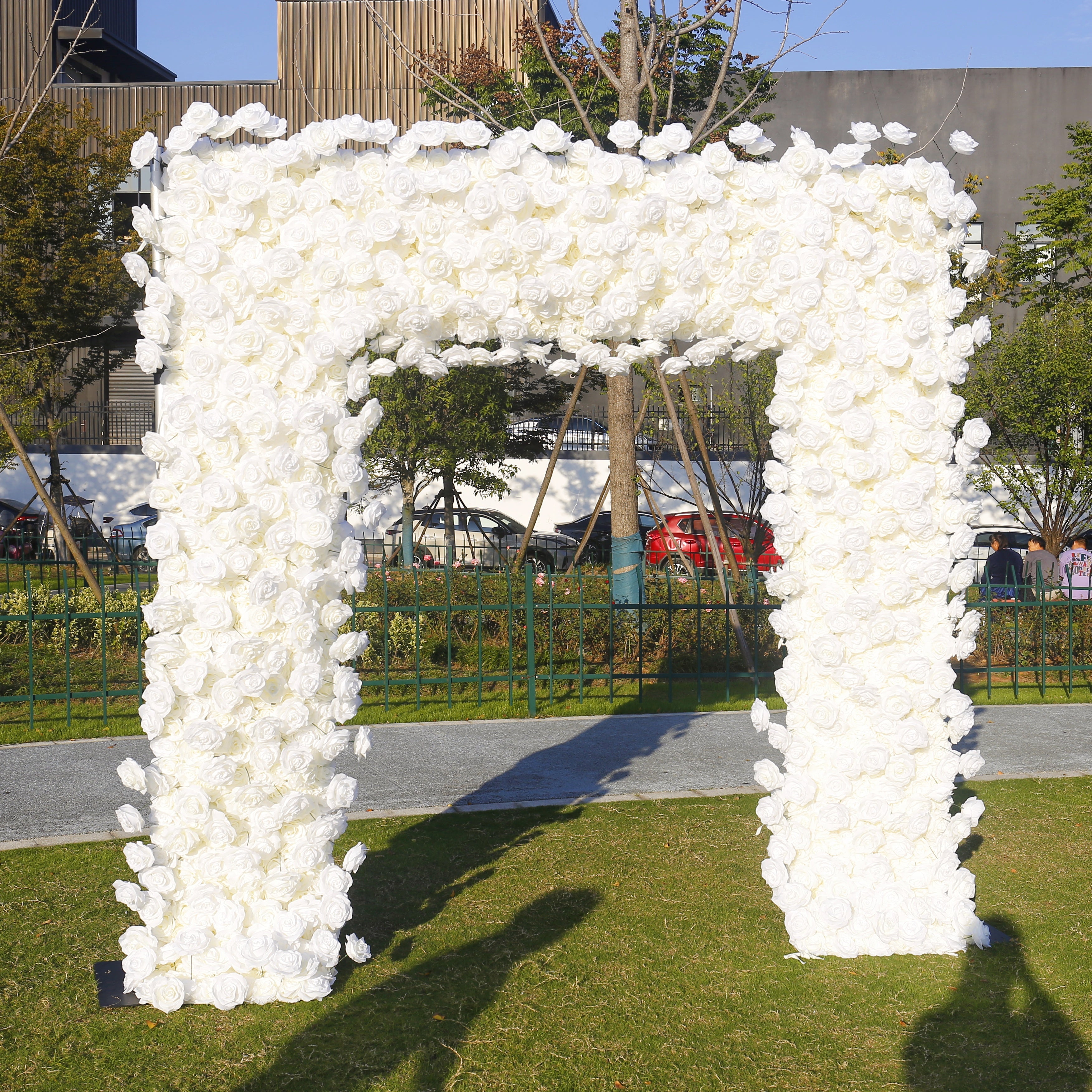 White Fabric Roses Artificial Arch Flower Wall Wedding Decor ACAW-010