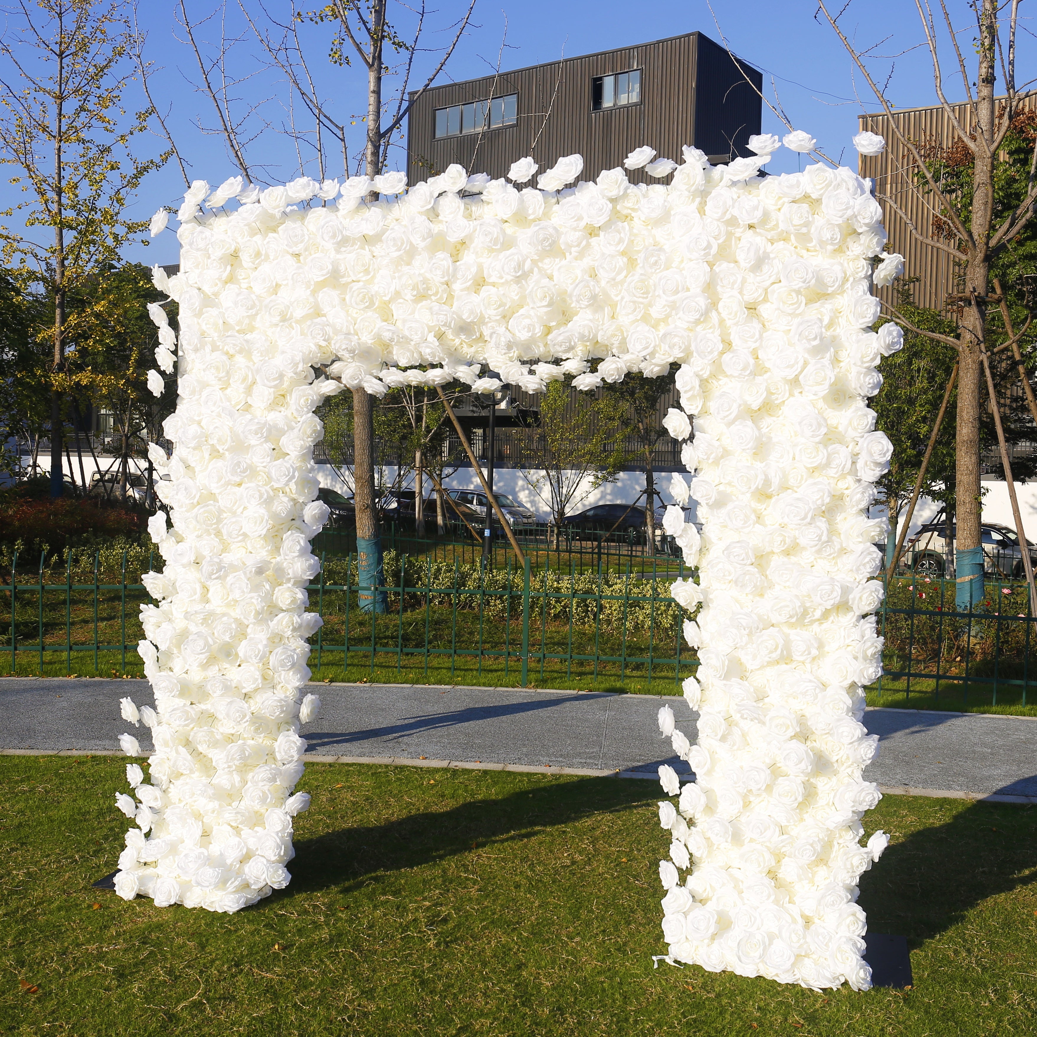 White Fabric Roses Artificial Arch Flower Wall Wedding Decor ACAW-010