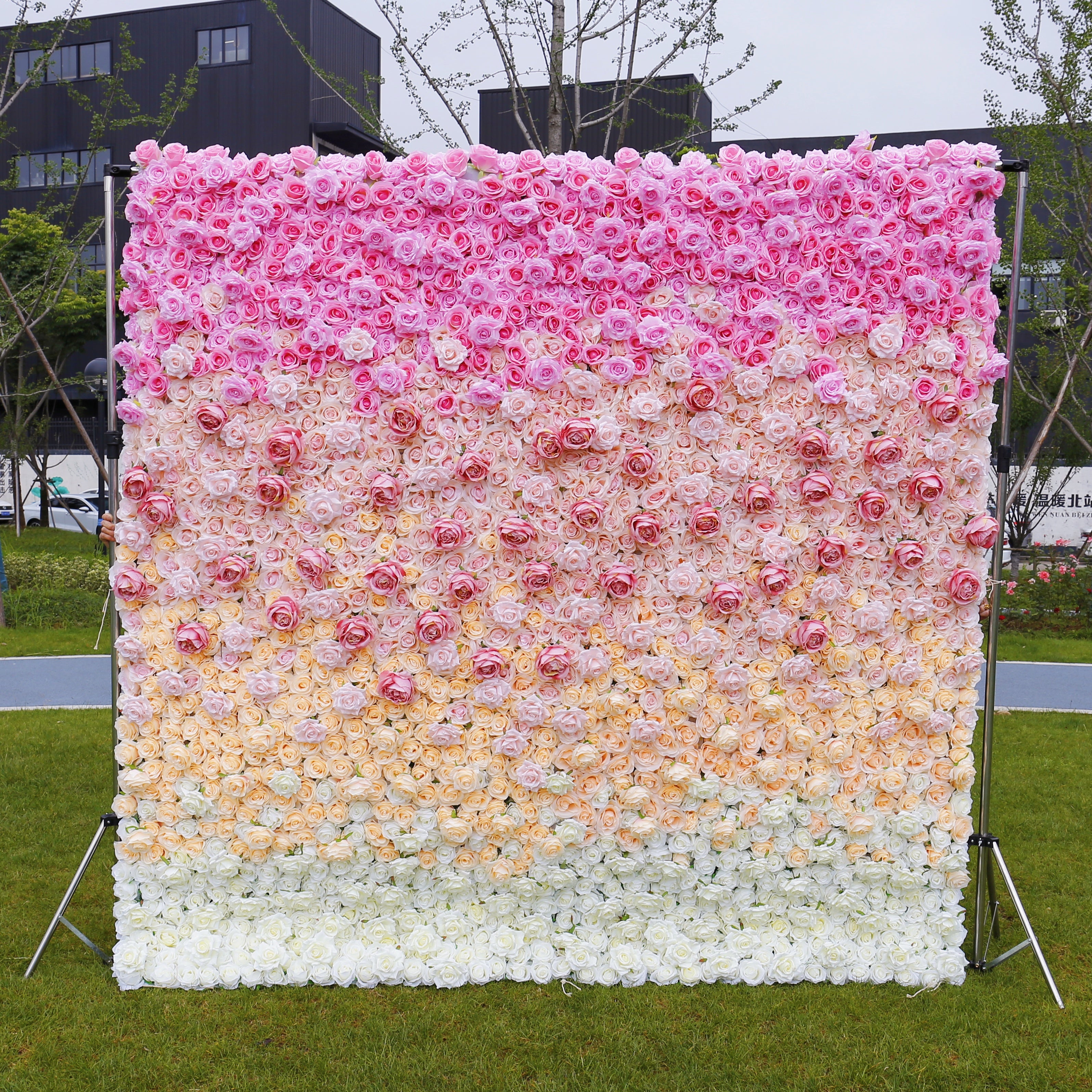 Pink 5D Roll up Fabric Floral Wall for Wedding Birthday Event Decor ACFW-007
