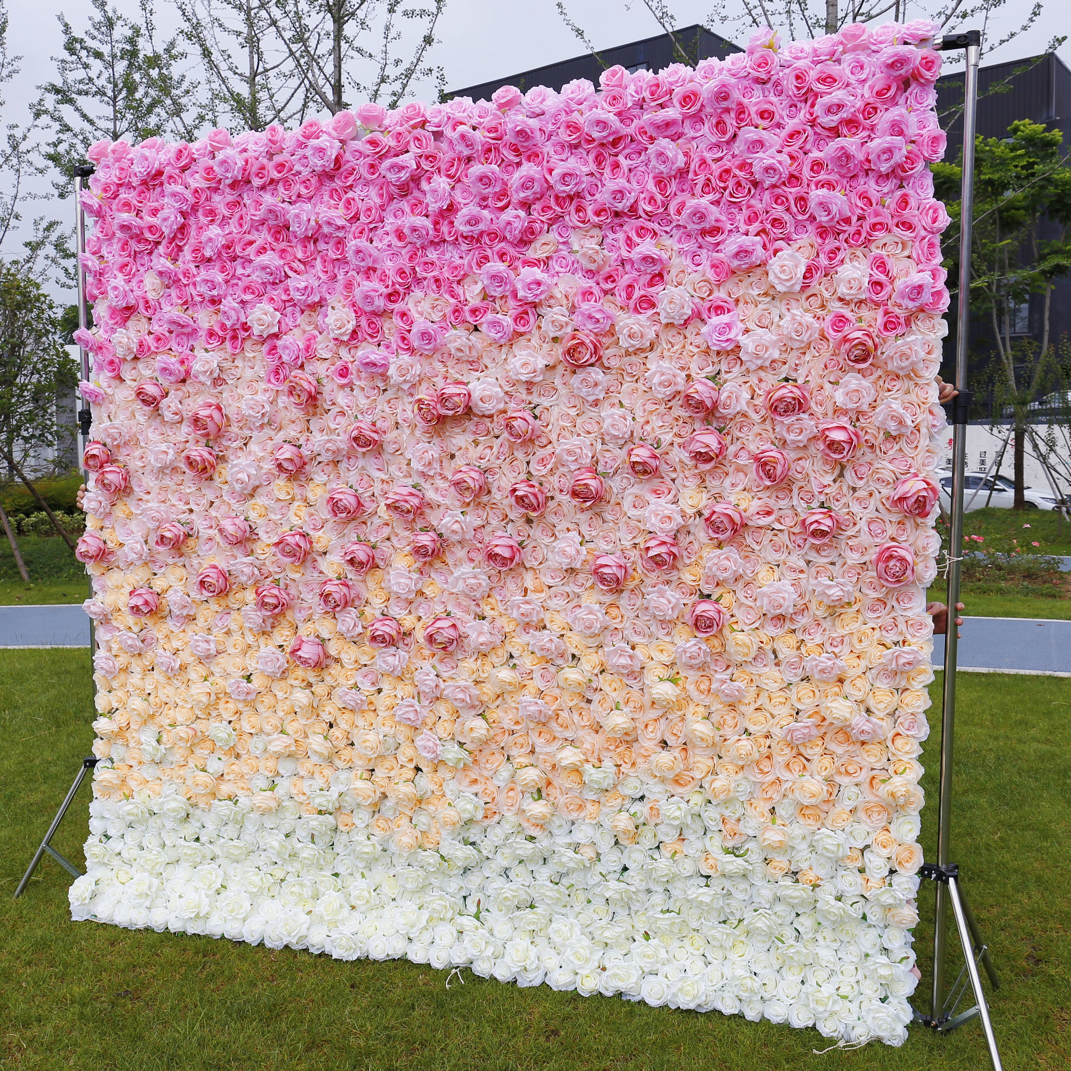 Pink 5D Roll up Fabric Floral Wall for Wedding Birthday Event Decor ACFW-007