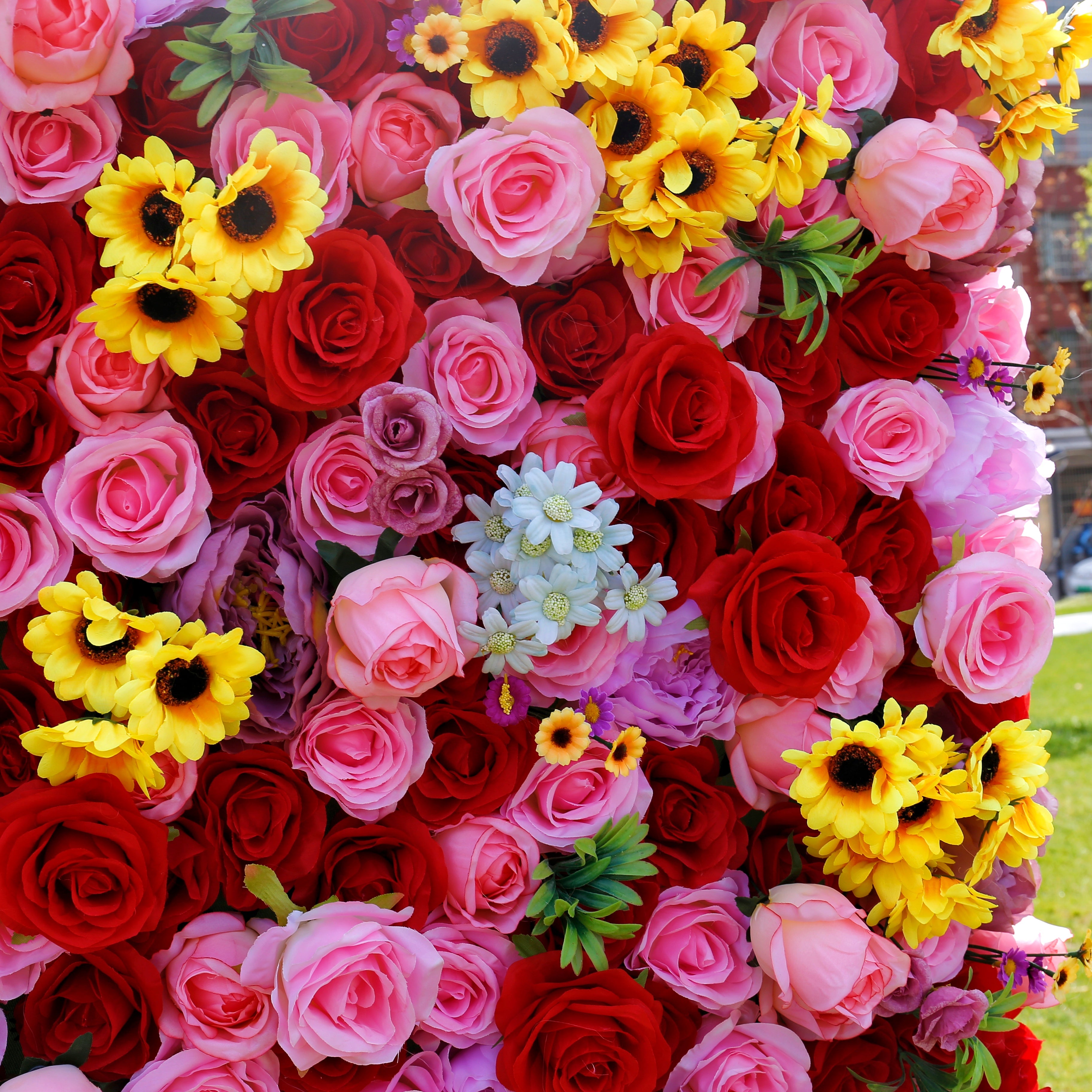 Red Pink Sunflower Flower Wall Panel Backdrop For Wedding Decor ACFW-009