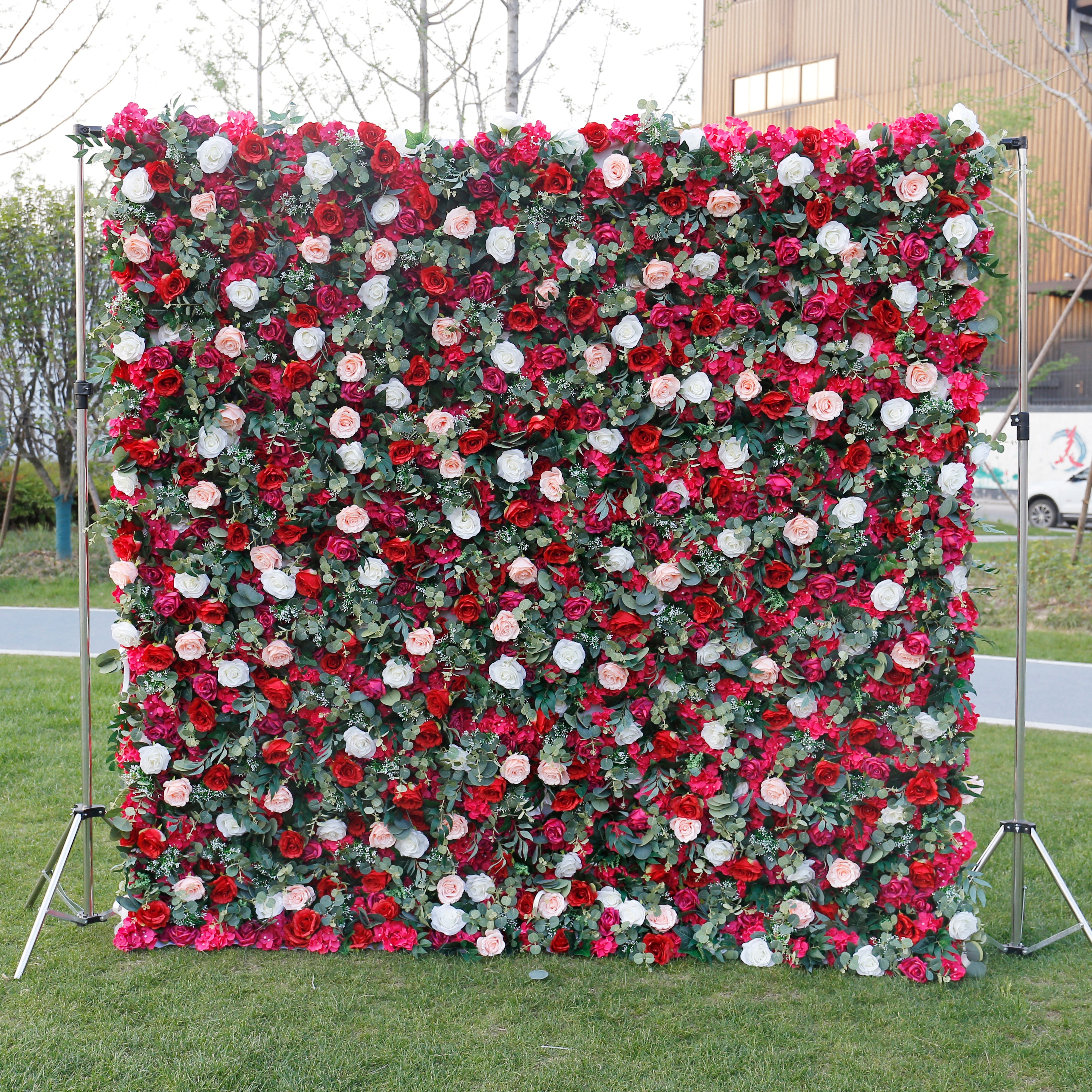 Red Rose Artificial Flower Wall Backdrop for Wedding Event Party Decor ACFW-014