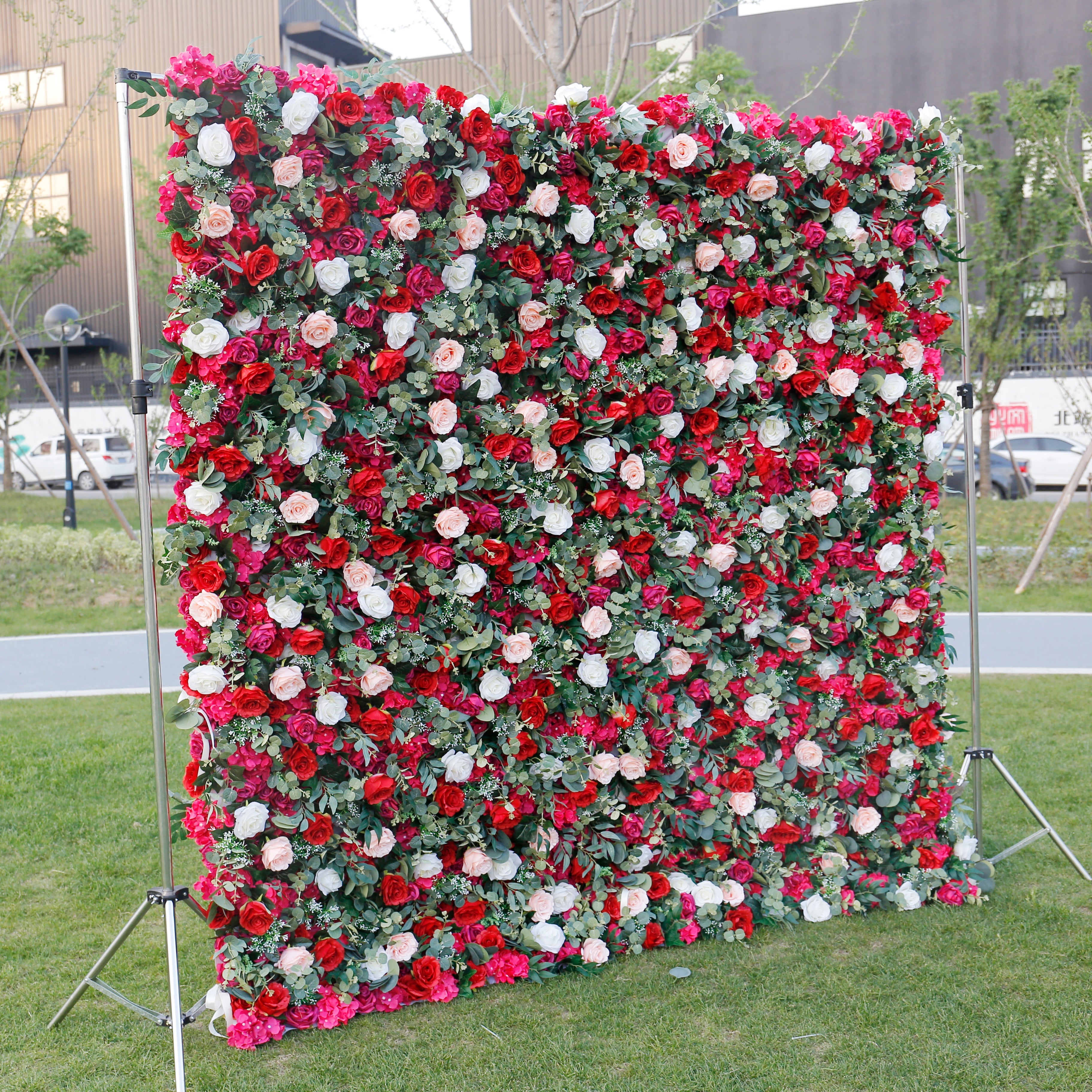 Red Rose Artificial Flower Wall Backdrop for Wedding Event Party Decor ACFW-014