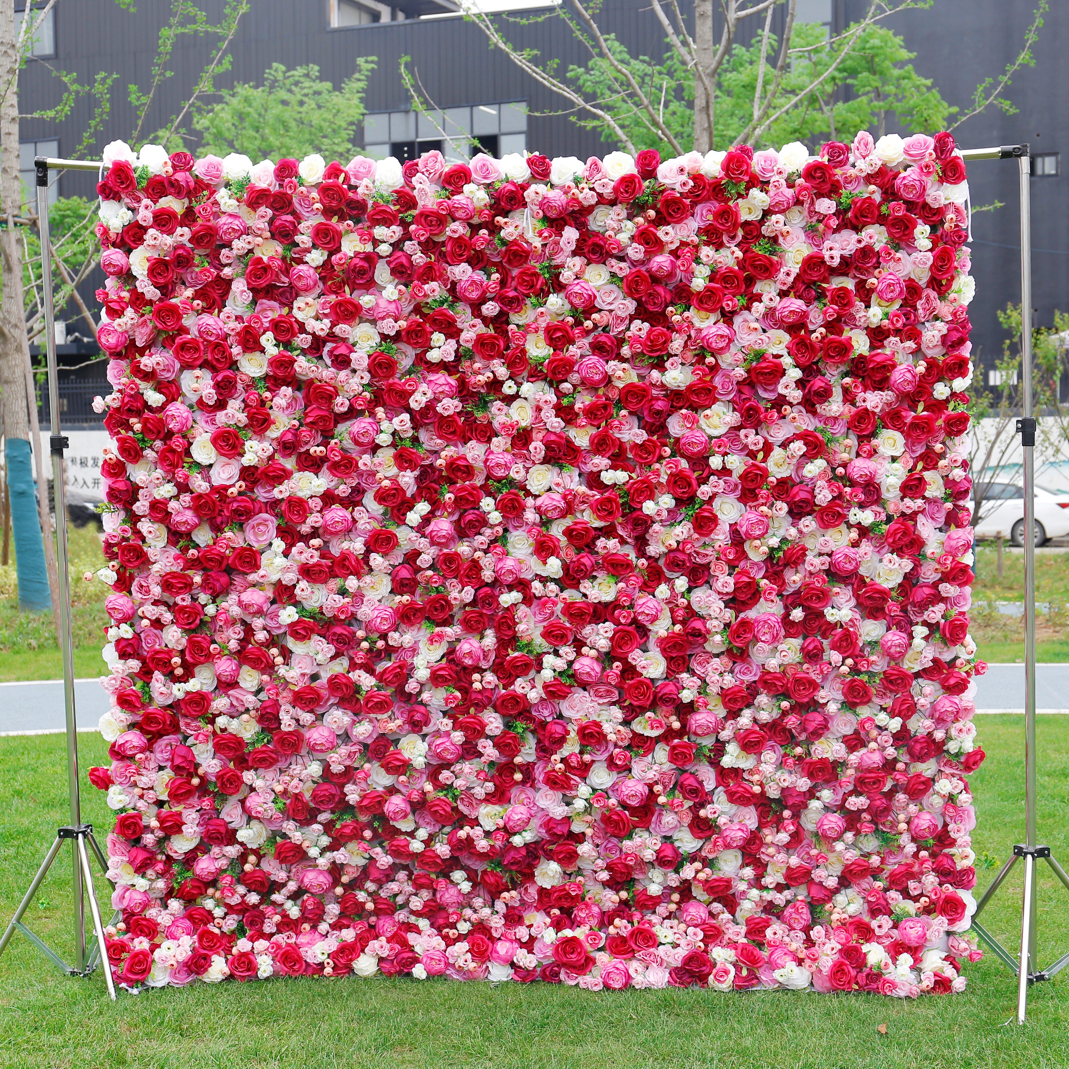 5D Artificial Red Mixed Roses Roll Up Curtain Wedding Flower Wall ACFW-016