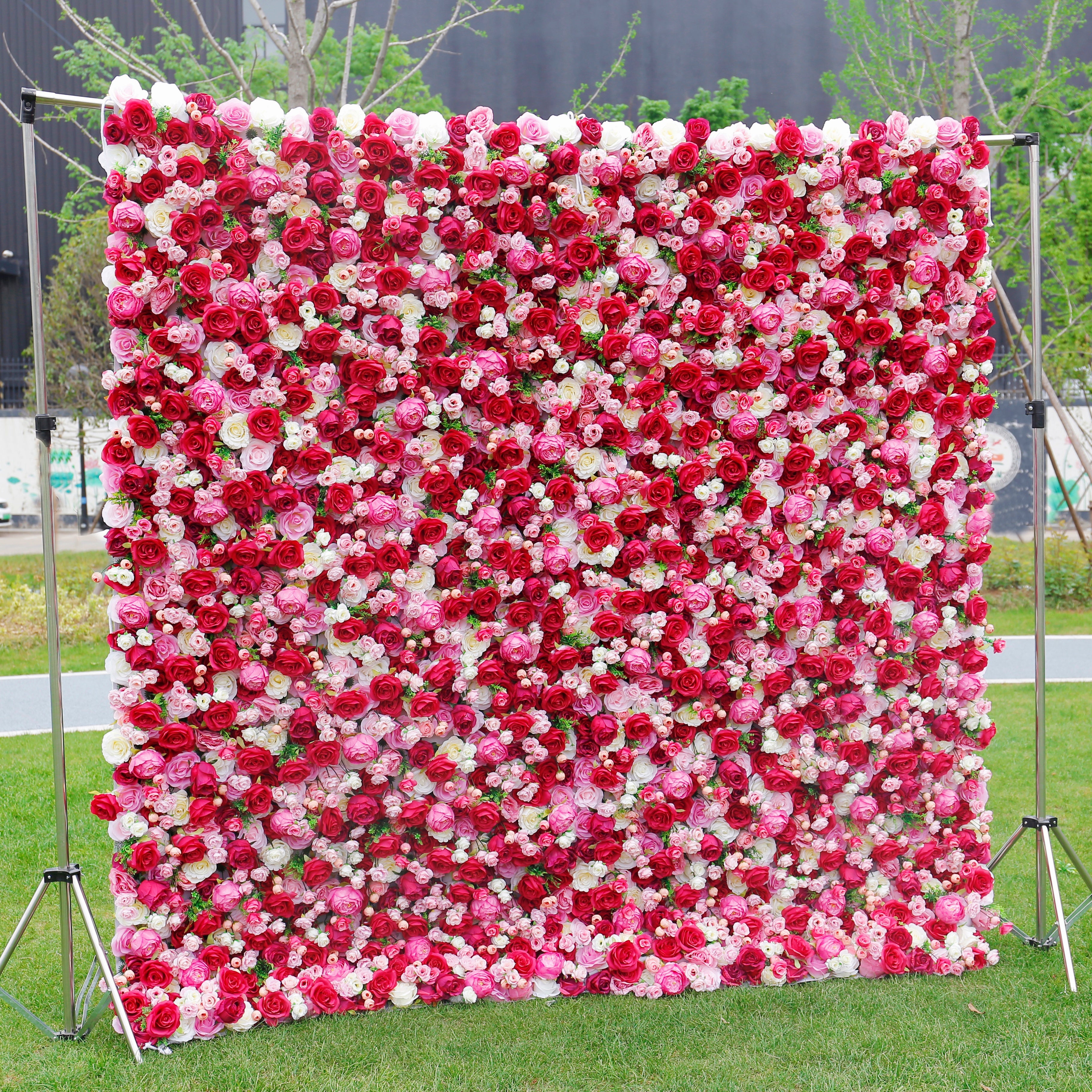 5D Artificial Red Mixed Roses Roll Up Curtain Wedding Flower Wall ACFW-016