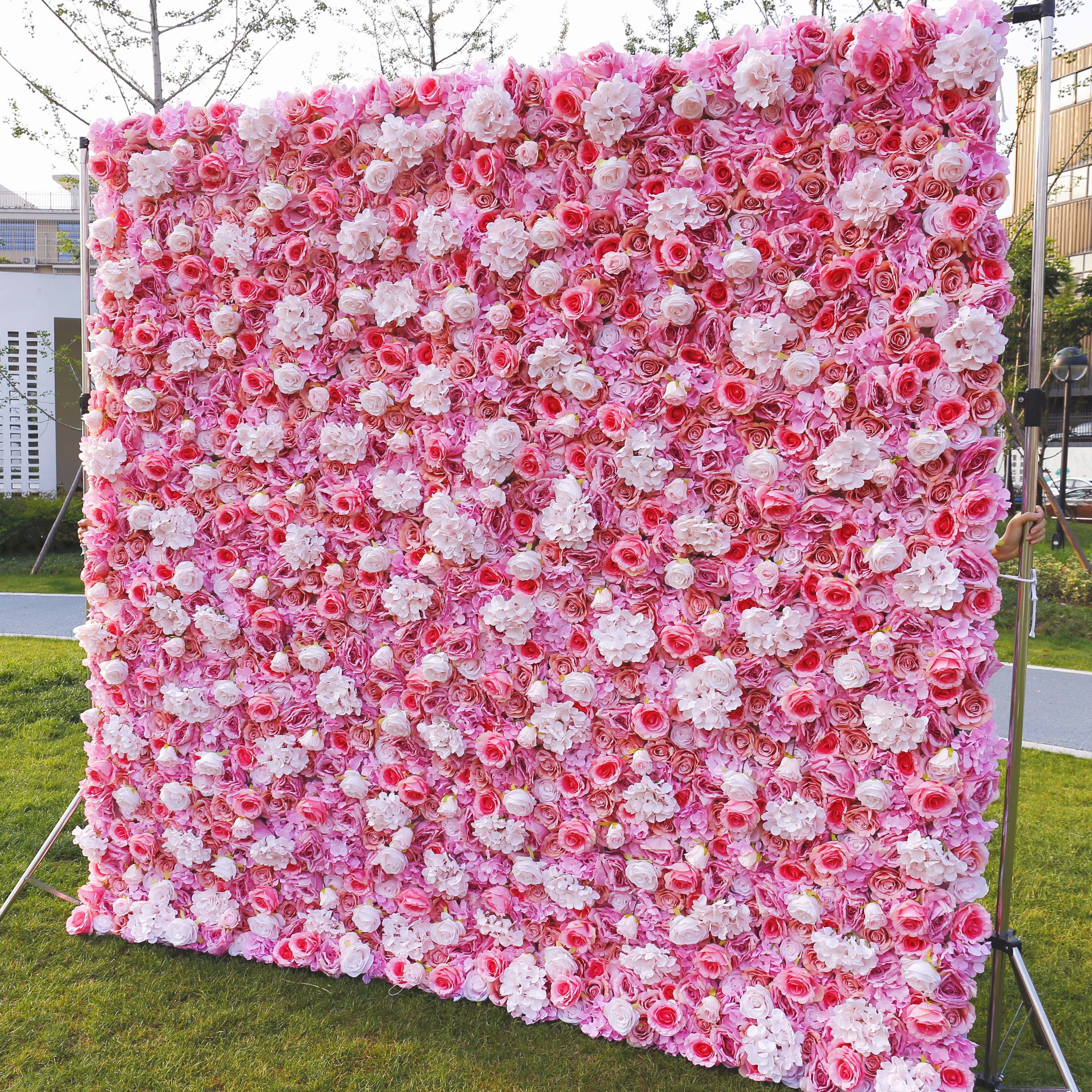 Handmade Silk Pink Hydrangea & Rose Wedding Artificial Flower Wall ACFW-035