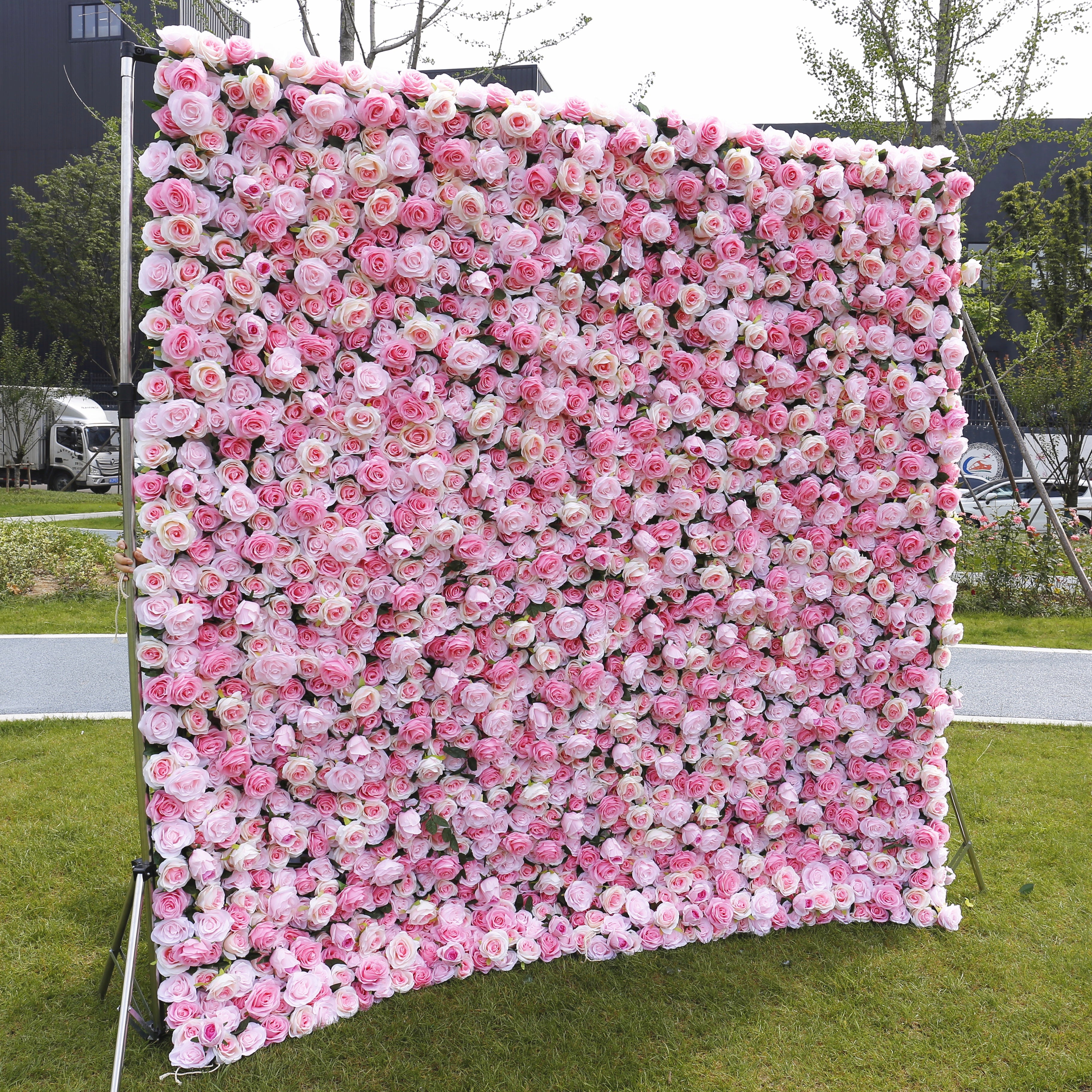 Sweet Pink Rose 5D Roll-Up Artificial Flower Wall for Events Decor ACFW-040